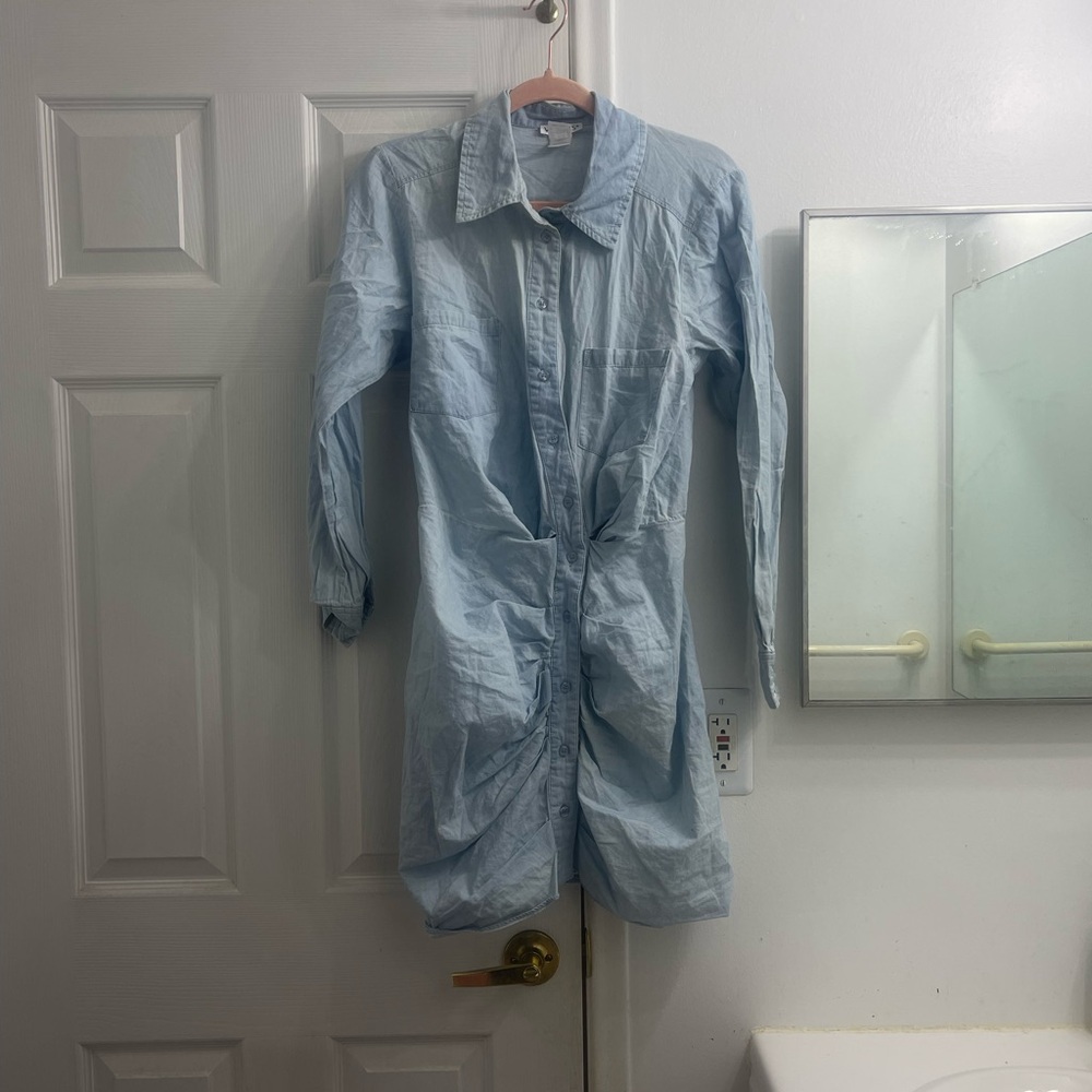 Women’s Ruched Blue Jean Button Down Dress